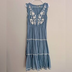 Lucky Brand Blue Maxi Dress with White Floral Accents